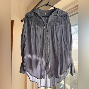 Free People Katie Bird Periwinkle Blue Crochet Blouse